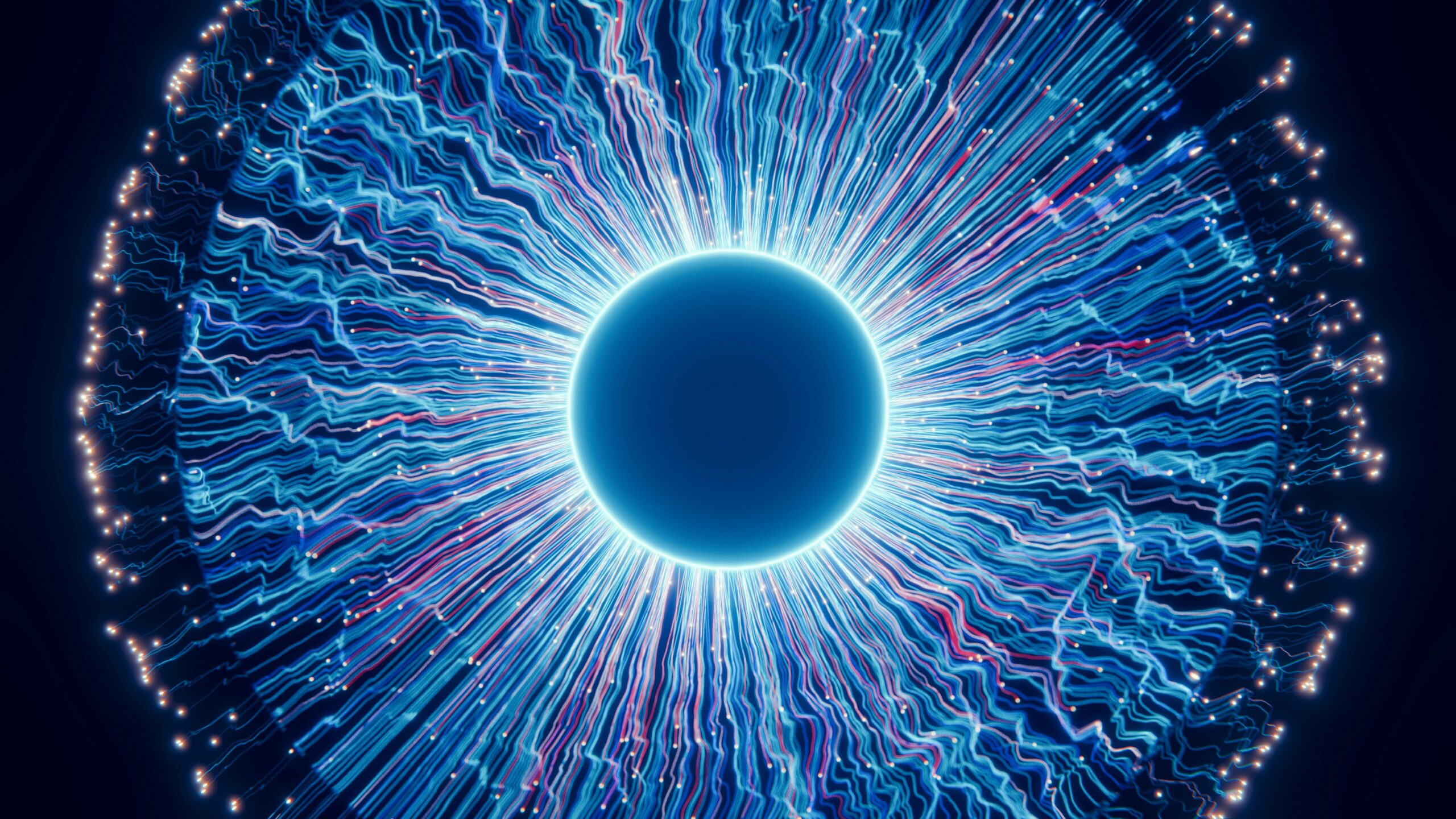Abstract AI energy flow, representing AI policy and procedures in social and health services.